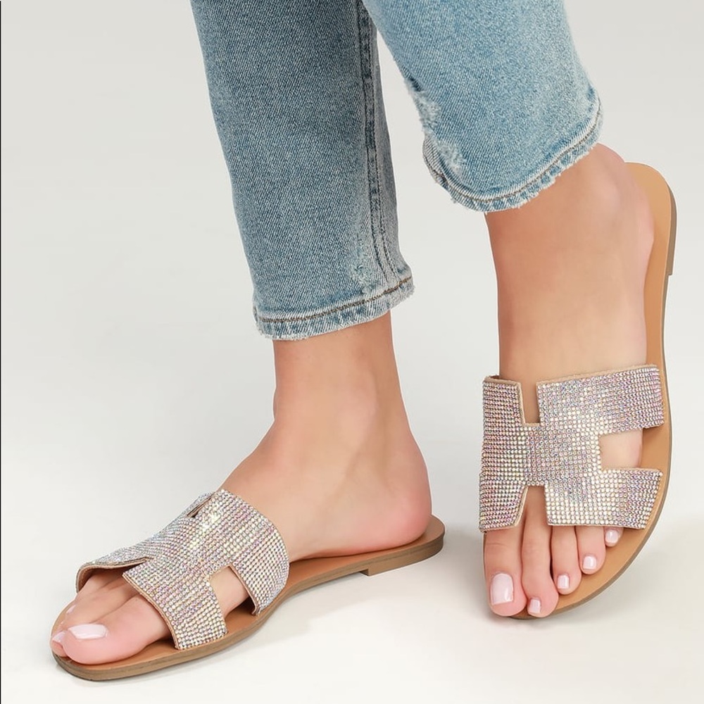 Lulu’s Rhinestone Slide Sandals